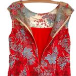 Boston Proper  Red Floral Embroidered Midi Dress‎ Flared Hem Sz 18 Mesh Overlay Photo 5