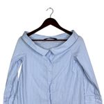 ZARA Oversized Striped Boat Neck Button Down Collar Shirt Long Sleeve XS Blue Photo 2
