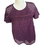 J.Crew Eyelet purple blouse top lace deep purple sz 8 flowy pullover shirt women Photo 1