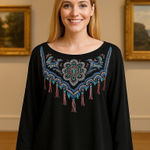 Bob Mackie  Embroidered Tribal Native American Print Blouse Artsy Novelty 2X Photo 0