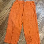 Hot Cotton 100% Linen Pants Women's L Orange Crop Elastic Waist Drawstring USA Size L Photo 0
