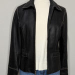 Modern Essentials Black Leather Jacket w Contrast Stitching Size M Size M Photo 0