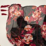 Mixit Scarf Oblong Large Floral Fringe Embroidery Wine Red Black Orange White Photo 3