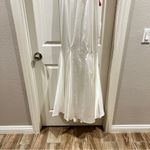 Mac Duggal  BRAND NEW #68137 Satin Feather Shoulder V-Neck Gown in White Size 4 Photo 8