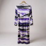 Silk Maison Maxi Dress Medium‎ Purple Black Abstract Print Long Sleeve Cutout Photo 9