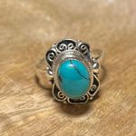 Sterling Silver Vintage Turquoise Filigree 925  Adjustable Ring Photo 0