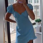 More to Come Aria Ruffle Mini Dress Puff Sleeve Blue sz Medium Photo 4