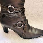 Brighton Heeled Boots 7.5 Risque Leather Mid-Calf Alligator Pewter Silver Photo 3