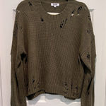 525 America  Distressed Crewneck Sweater Olive Green Long Sleeve Pullover Medium Photo 0