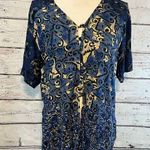 carole little  Button Down Short Sleeve Shirt Blue Print-Medium Photo 0