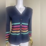 St. John  knit  Navy Cardigan  sweater  jacket with Multicolor Stripes Photo 1