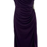 XScape Petite Purple One Shoulder Ruched Embellished Gown Formal Evening Dress 4 Photo 0