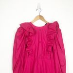 ZARA  Eyelet Pink Fushia Maxi Dress Cotton Poplin Long Puff Sleeve Small 7521/107 Photo 4