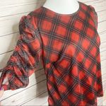 Red Plaid Ruched Sleeve Blouse Top Size Small Holiday Academia Preppy Office Photo 8