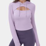 Halara NEW Hooded Drawstring Cut Out Cropped Casual Hoodie Sweatshirt Photo 0