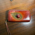 Handmade  Brown Leather Wallet with Ladybug on leaf Design Wristlet Photo 3
