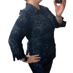 Alfred Dunner (12) Floral Semi Sheer Button Up Shirt Silver Detail Notched Cuff Photo 3