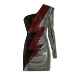 Balmain  Dress Crystal Embellished Metallic Asymmetrical Lightning Bolt Sz XS S‌‌ Photo 1