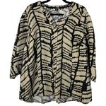East 5th Woman Neutral Abstract Stripe Linen Button Down Blouse Size 1X Photo 0