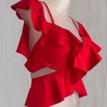 Ruffled strappy crisscross bikini summer halter top Red Size XXL Photo 4