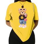 SheIn Bear Print Round Neck Short Sleeve T-Shirt in Yellow, Size S​ Photo 0