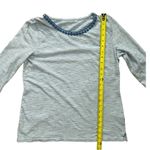 Talbots Womens Medium Micro Blue Striped Embellished 3/4 Sleeve Cotton Knit Top Photo 3