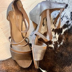 Eileen Fisher  Gold Metallic Gladiator Strappy‎ Heel Sandal Size 10 Boho Photo 0