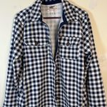 Lands' End  Navy and White Checkered Button Down Fleece feel‎ liner Women’s Large Photo 1