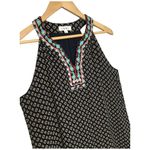 THML Faye Boho A Line Embroidered Halter V Neck Geometric Dress Navy L Photo 3