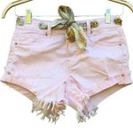 Altar'd State Altar’d State Women's Size 26 Pink Button Fly Fringe Denim Belted Shorts Photo 0