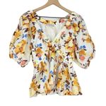 Abercrombie & Fitch Floral Baby Doll Top Size S Cottage Puff Sleeves Linen Blend Photo 0