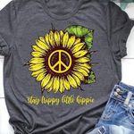 “Stay trippy little hippie” gray tee shirt w Sunflower and PEACE SIGN XL Yellow Size XXL Photo 0