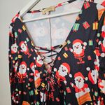Kate Kasin Festive Santa Print Dress Christmas XL Lace Up Long Sleeve Holiday Black Photo 1