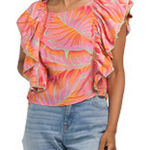 Cynthia Rowley  Tropical Floral Ruffle Rayon Blouse Size S NWT Photo 0