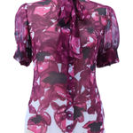 Elie Tahari Abstract Floral Sheer Blouse Top Womens Feminine Bow Artsy Size XS Photo 0