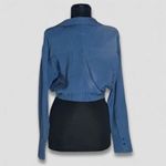 ZARA  Cropped Blouse Long Sleeve Button Front Blue Small Photo 1