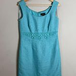 Luisa Spagnoli Linen Jeweled Sheath Dress Women's 42 Blue Italian Tweed Designer Photo 1