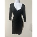 Three Dots  Black Ruched Faux Wrap V-Neck Midi Dress -‎ Size Medium Photo 1