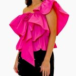 ZARA FUCHSIA Pink RUFFLED ASYMMETRIC FLOWER One Shoulder TOP SIZE XS NEW Photo 3