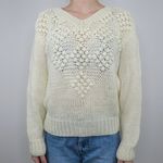 Reebok Vintage 80s RBK Cream Knit Pom Pom Sweater Photo 0