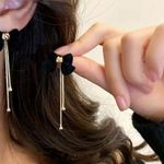 Long Dangle Earrings, Elegant Party Jewelry Black Photo 0