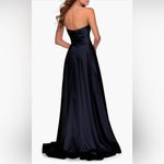 La Femme Strapless Slit Satin Ballgown, Navy, Size 0, $368 Photo 1