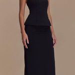 Meshki Bertie Peplum Halter Maxi Dress - Black Photo 2
