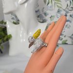 Large Statement Pelican Stretch Ring Rhinestone Covered Yellow Photo 3