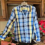 Allison Daley  Blue Plaid Blouse Womens 22W Cotton Button Down Colorful Photo 0