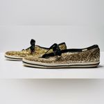 Kate Spade  Keds Women's Gold Glitter Satin Lace Up Sneakers Tennis Shoes Photo 3