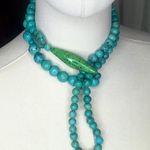 Sterling Silver JAY KING DTR  Green and Blue Turquoise Cabochon Long Necklace Photo 3