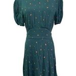 Free People  Green Polka Dot Fit & Flare Mini Dress Size 6 Open Back Puff Sleeve Photo 0