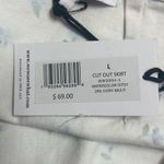 We Wore What Revolve  Ivory Blue Floral Cut Out Belted Mini Denim Skirt Large NWT Photo 7