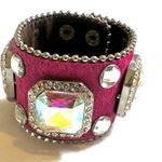 Pink rhinestone leather wide bracelet Photo 8
